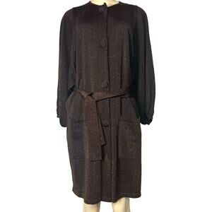 Martin Grant Knit Cardigan Dress Luex Wool Dark Brown Button Down Belt Size L